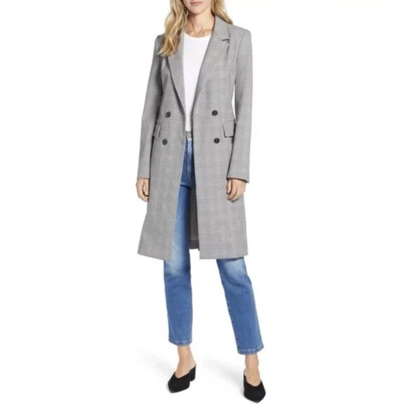 Halogen Women’s Longline Glen Plaid Double-Breasted Blazer Coat – Size 12 - Picture 1 of 11